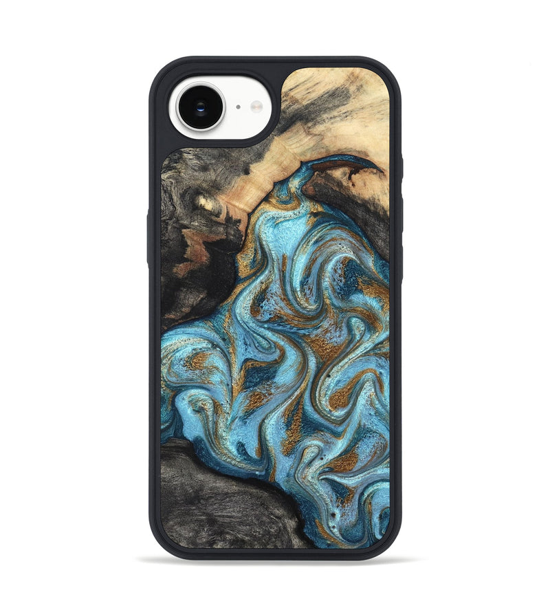 iPhone 16e Wood Phone Case - Saylor (Teal & Gold, 825001)
