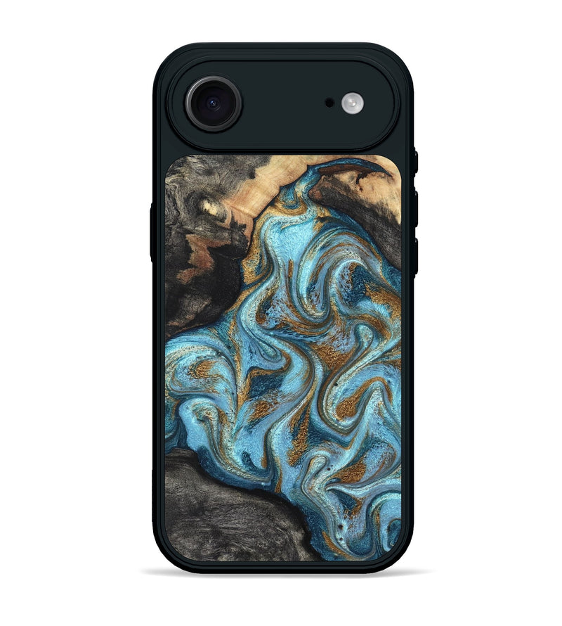 iPhone 17 Air Wood Phone Case - Saylor (Teal & Gold, 825001)