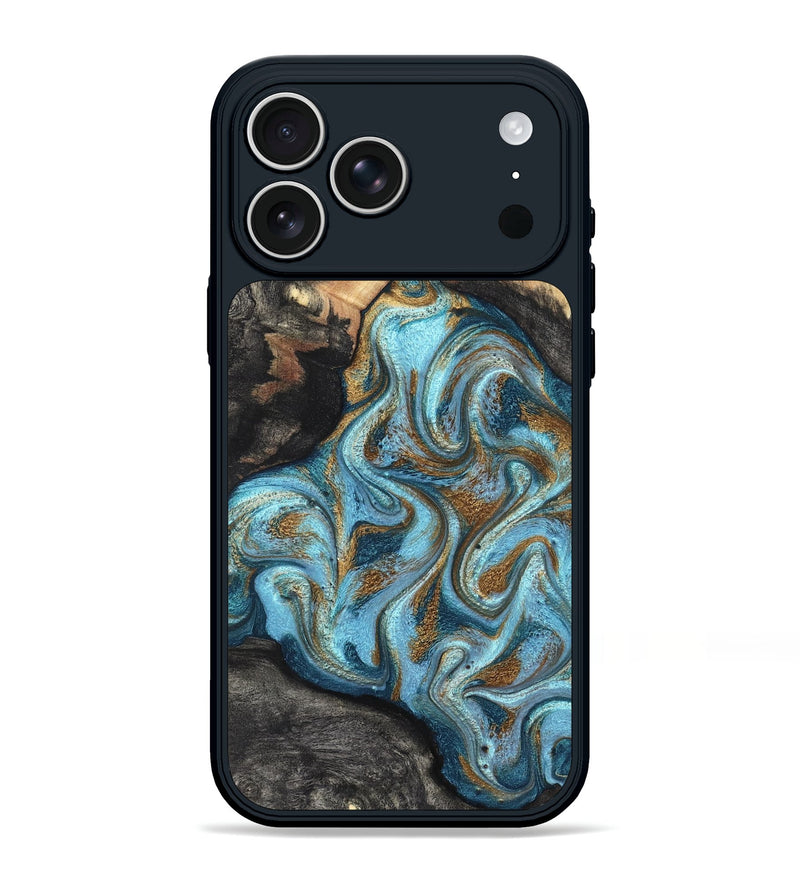 iPhone 17 Pro Max Wood Phone Case - Saylor (Teal & Gold, 825001)