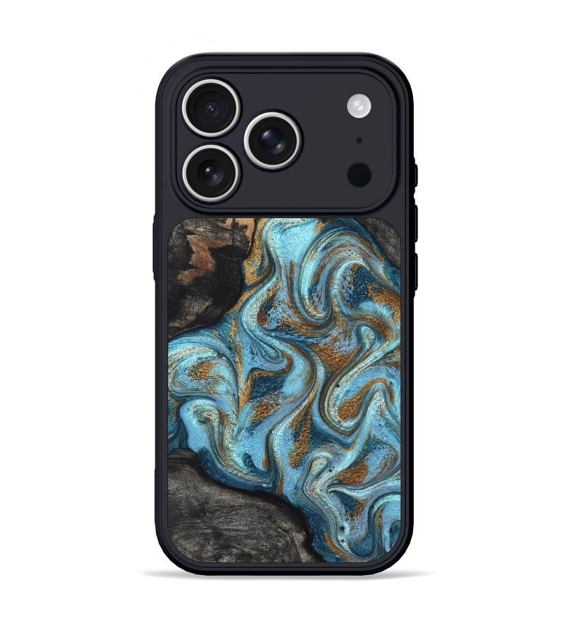 iPhone 17 Pro Wood Phone Case - Saylor (Teal & Gold, 825001)