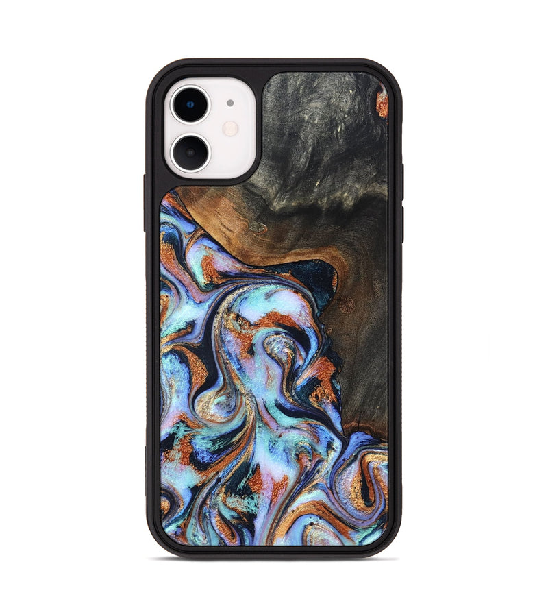 iPhone 11 Wood Phone Case - Angel (Teal & Gold, 825002)