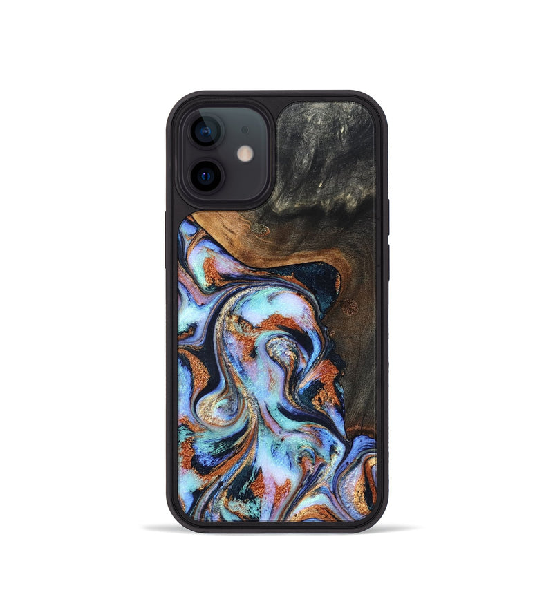 iPhone 12 mini Wood Phone Case - Angel (Teal & Gold, 825002)