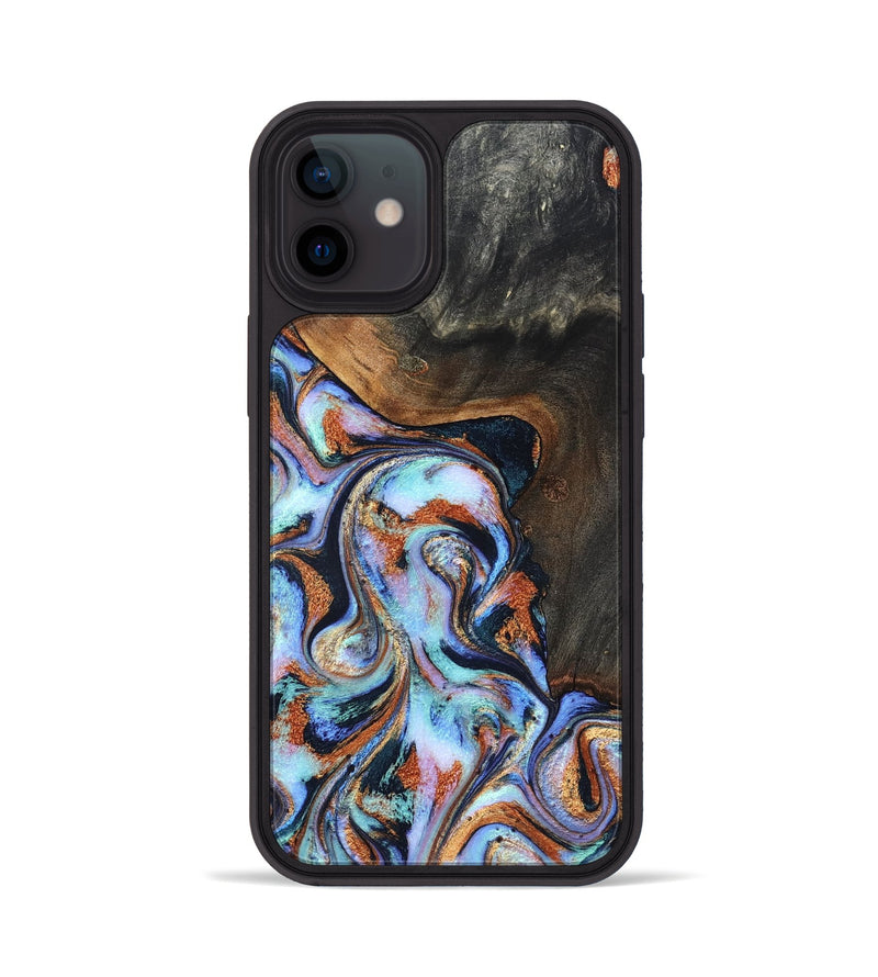 iPhone 12 Wood Phone Case - Angel (Teal & Gold, 825002)