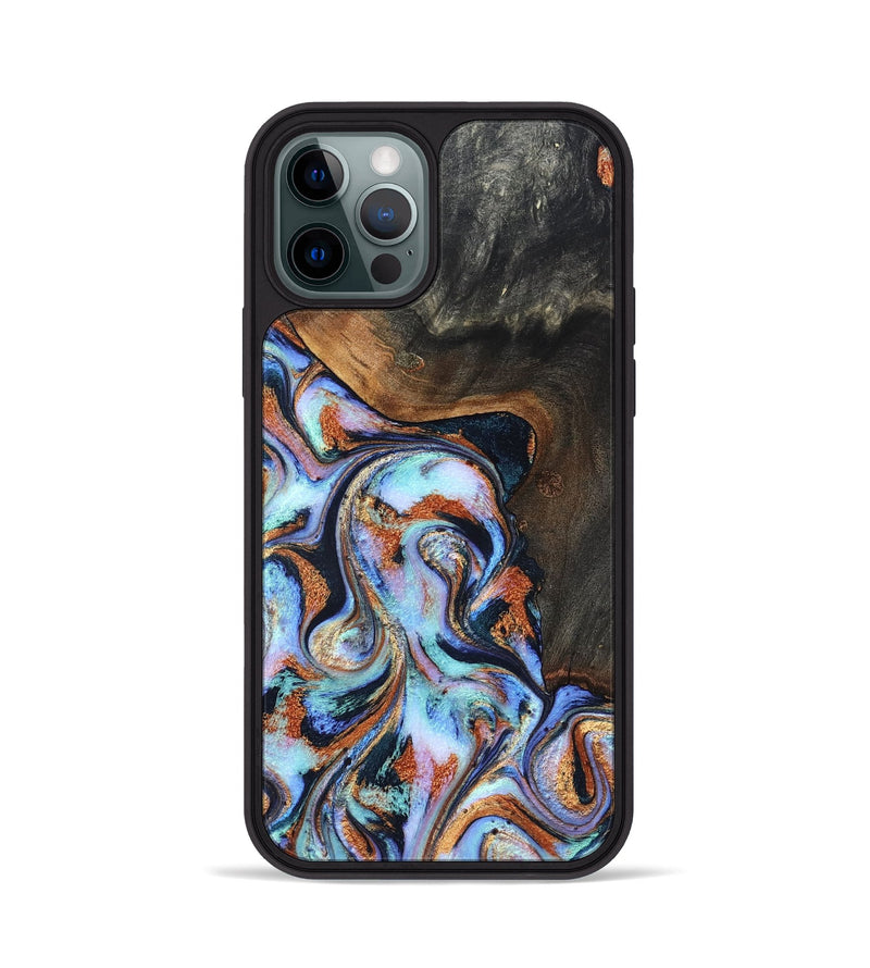 iPhone 12 Pro Wood Phone Case - Angel (Teal & Gold, 825002)