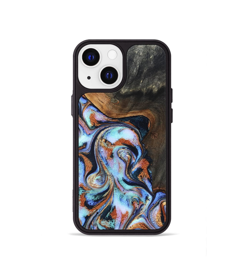 iPhone 13 mini Wood Phone Case - Angel (Teal & Gold, 825002)