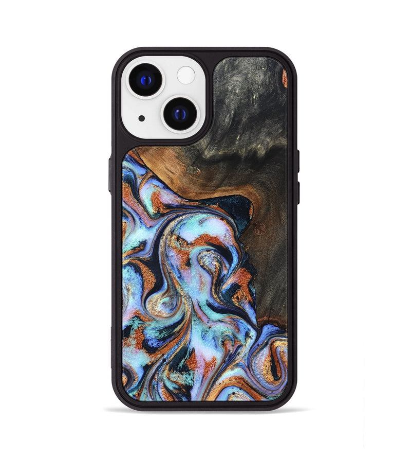 iPhone 13 Wood Phone Case - Angel (Teal & Gold, 825002)