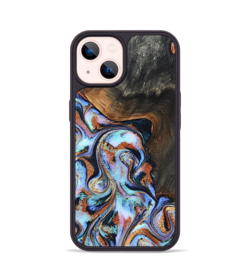 iPhone 14 Wood Phone Case - Angel (Teal & Gold, 825002)