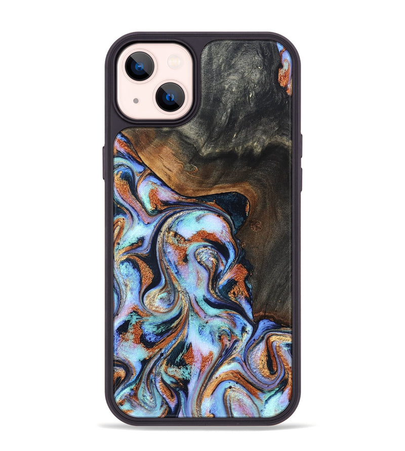iPhone 14 Plus Wood Phone Case - Angel (Teal & Gold, 825002)