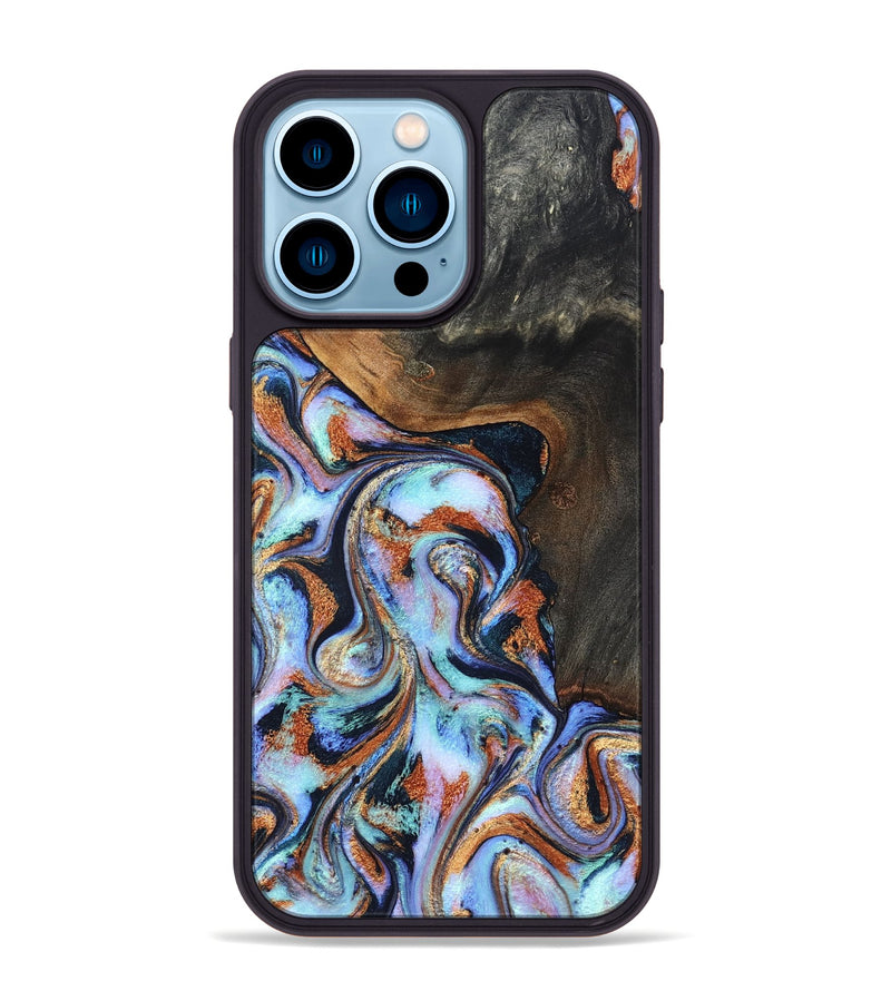 iPhone 14 Pro Max Wood Phone Case - Angel (Teal & Gold, 825002)