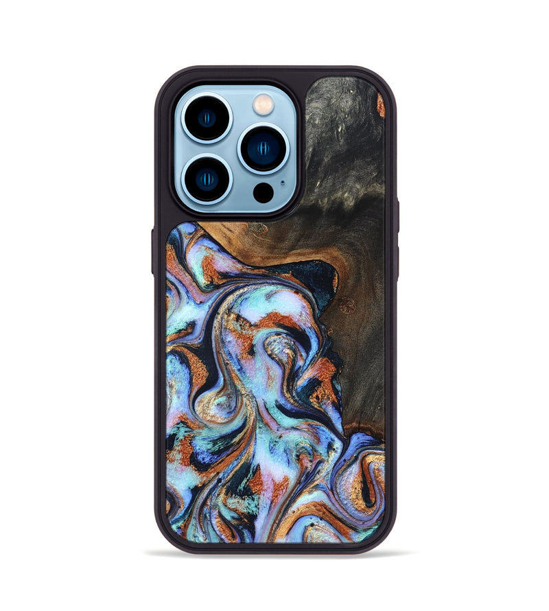 iPhone 14 Pro Wood Phone Case - Angel (Teal & Gold, 825002)