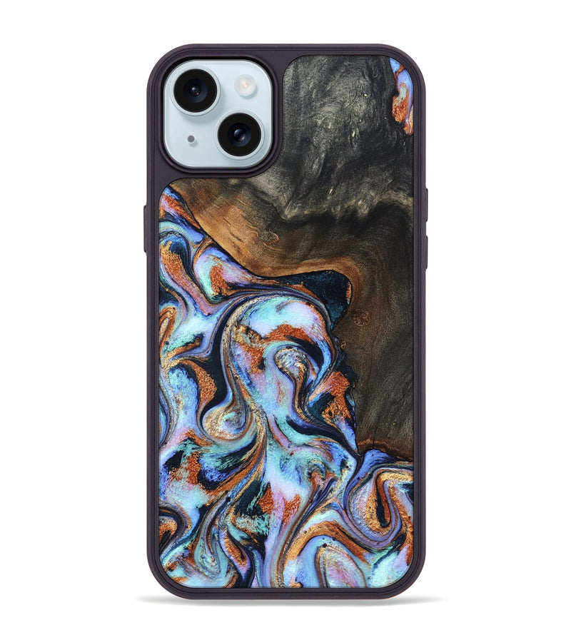 iPhone 15 Plus Wood Phone Case - Angel (Teal & Gold, 825002)