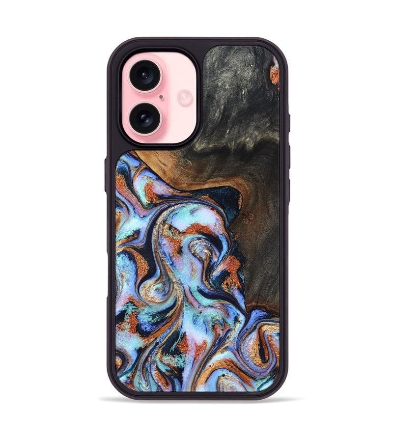 iPhone 16 Wood Phone Case - Angel (Teal & Gold, 825002)