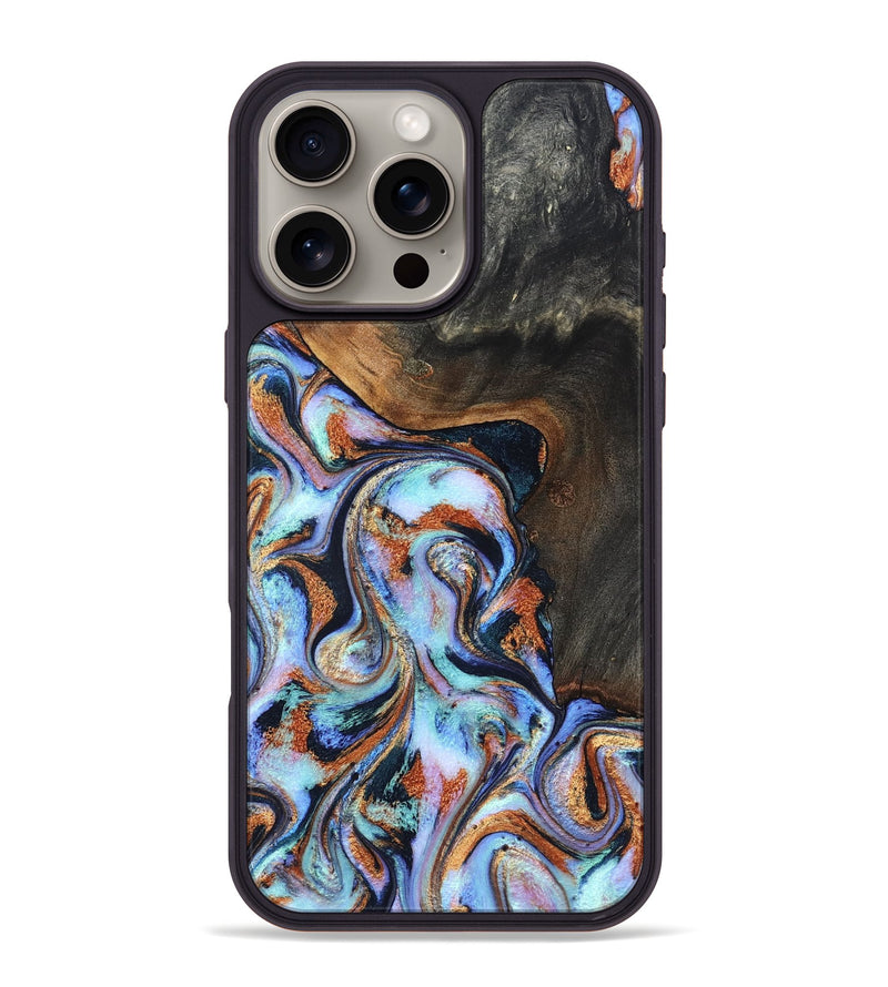 iPhone 16 Pro Max Wood Phone Case - Angel (Teal & Gold, 825002)