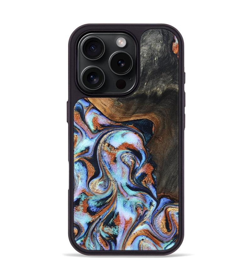 iPhone 16 Pro Wood Phone Case - Angel (Teal & Gold, 825002)
