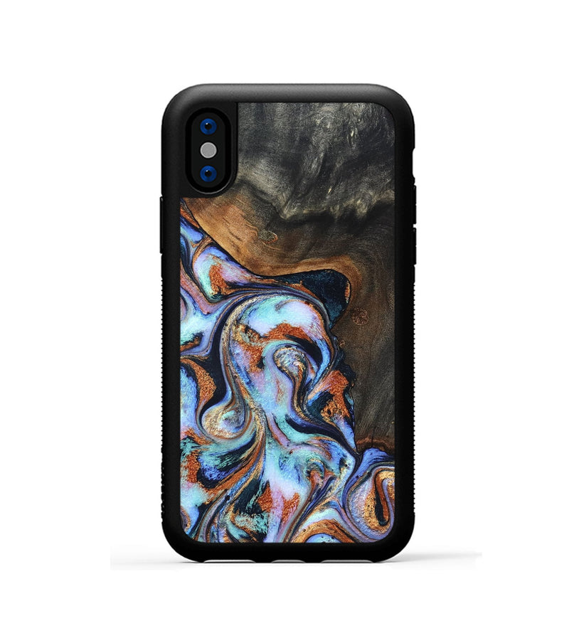 iPhone Xs Wood Phone Case - Angel (Teal & Gold, 825002)