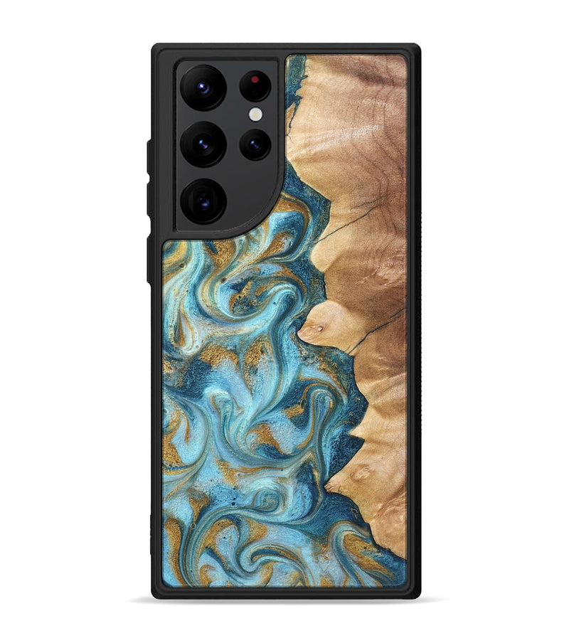 Galaxy S22 Ultra Wood Phone Case - Dayton (Teal & Gold, 825003)