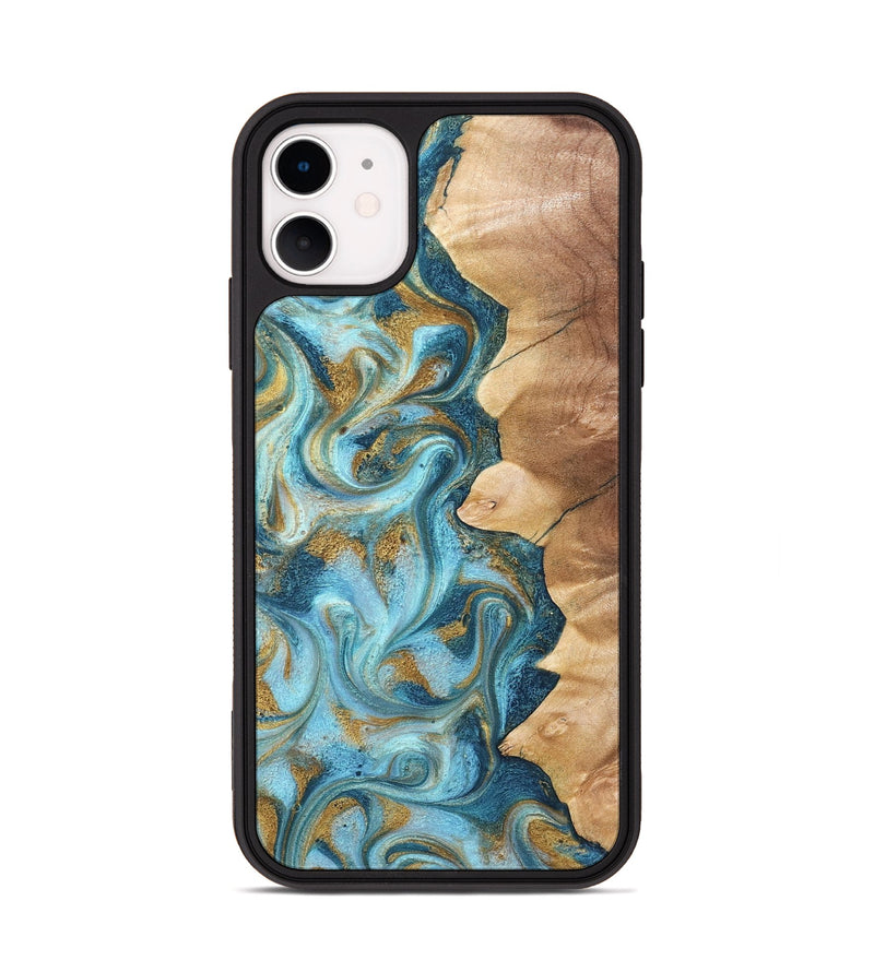 iPhone 11 Wood Phone Case - Dayton (Teal & Gold, 825003)