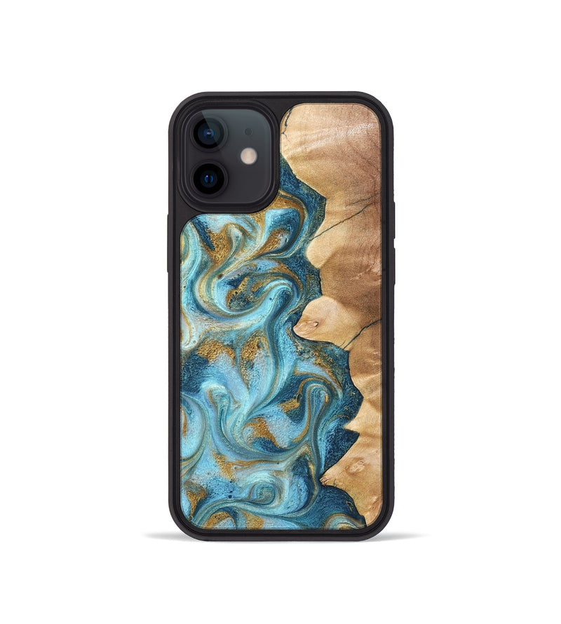 iPhone 12 mini Wood Phone Case - Dayton (Teal & Gold, 825003)