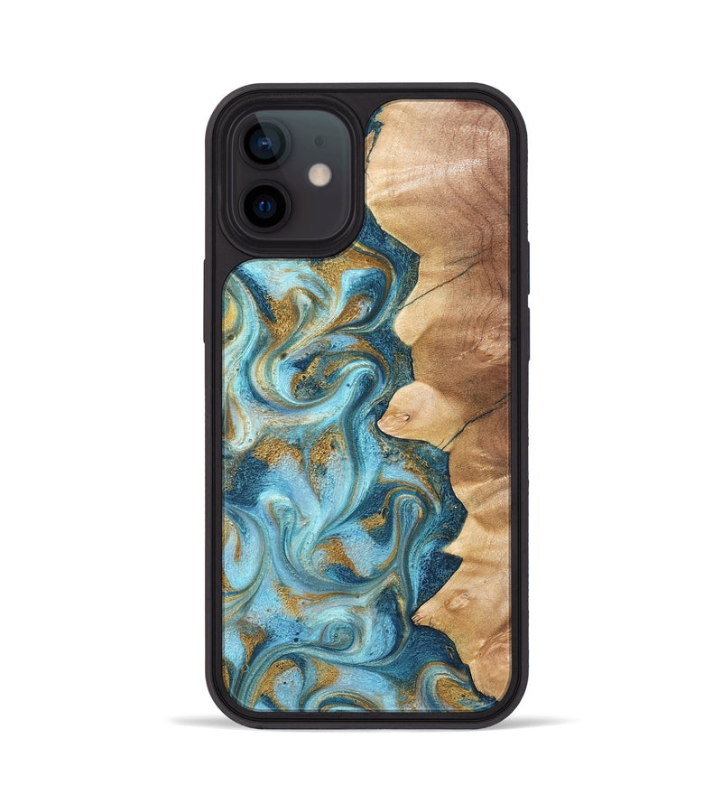 iPhone 12 Wood Phone Case - Dayton (Teal & Gold, 825003)