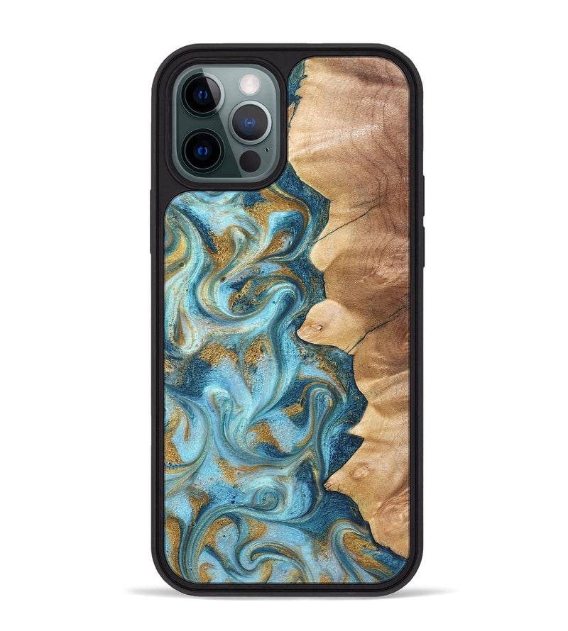 iPhone 12 Pro Max Wood Phone Case - Dayton (Teal & Gold, 825003)
