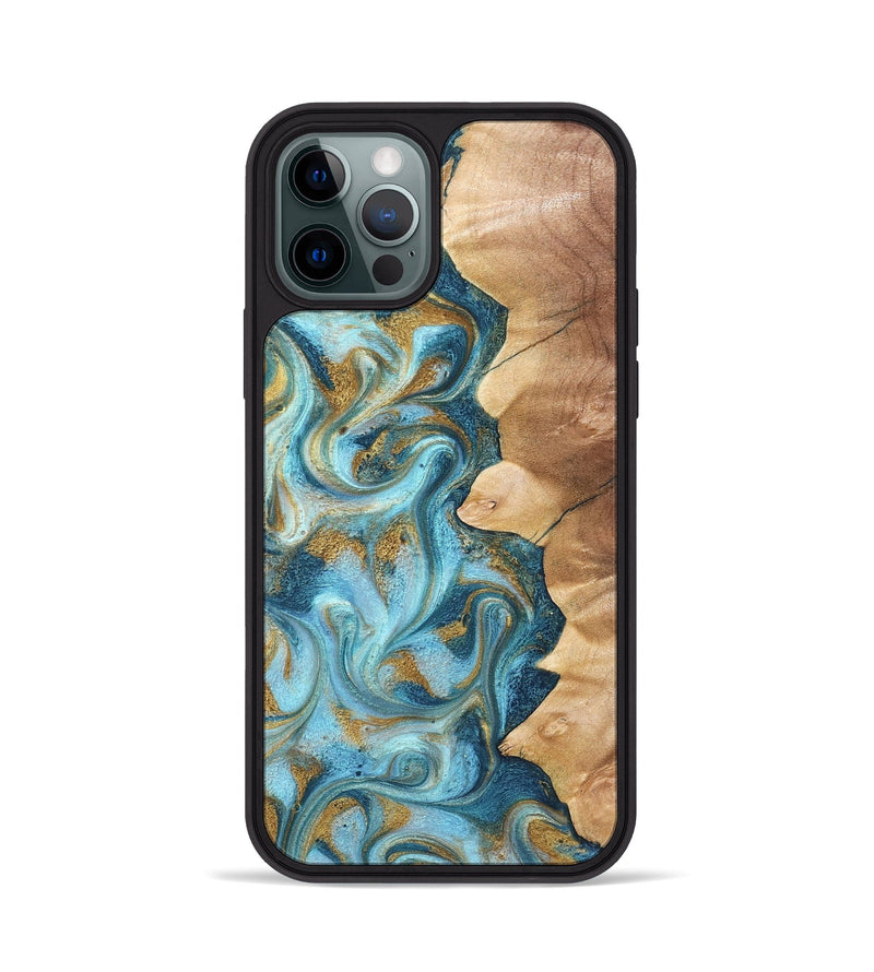 iPhone 12 Pro Wood Phone Case - Dayton (Teal & Gold, 825003)