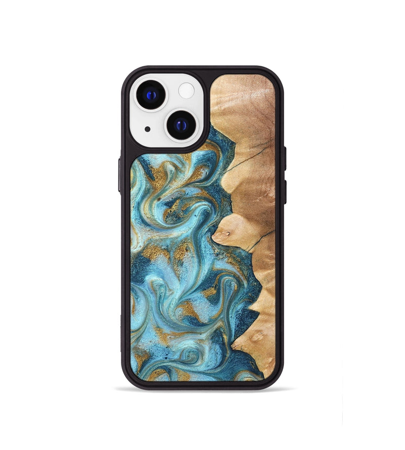 iPhone 13 mini Wood Phone Case - Dayton (Teal & Gold, 825003)