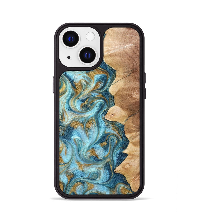 iPhone 13 Wood Phone Case - Dayton (Teal & Gold, 825003)