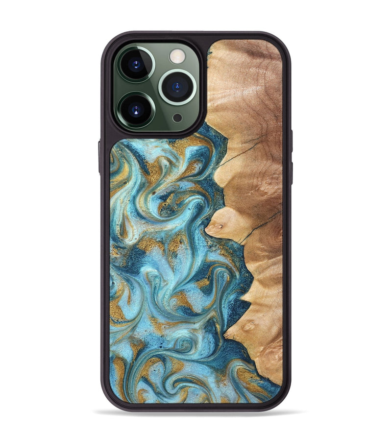 iPhone 13 Pro Max Wood Phone Case - Dayton (Teal & Gold, 825003)