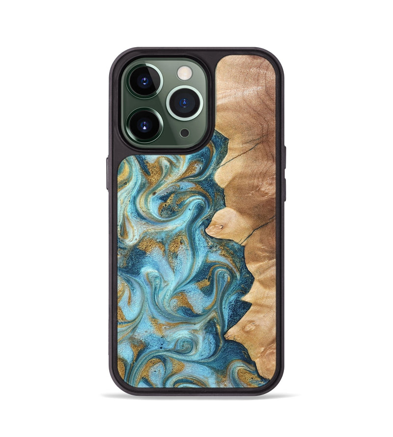 iPhone 13 Pro Wood Phone Case - Dayton (Teal & Gold, 825003)