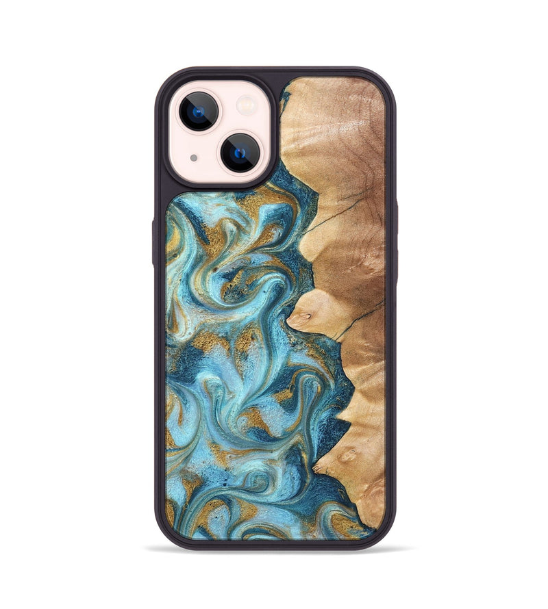 iPhone 14 Wood Phone Case - Dayton (Teal & Gold, 825003)