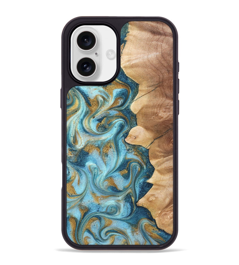 iPhone 16 Plus Wood Phone Case - Dayton (Teal & Gold, 825003)
