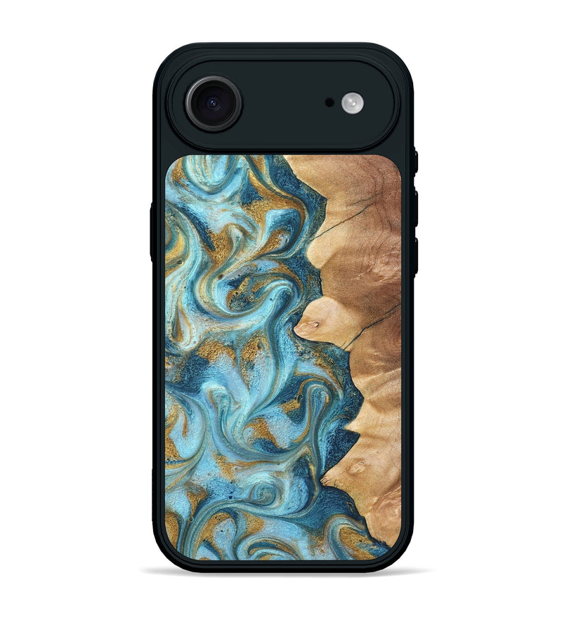 iPhone 17 Air Wood Phone Case - Dayton (Teal & Gold, 825003)