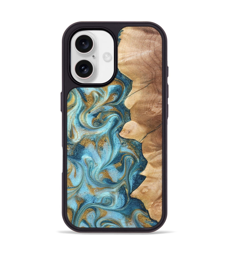 iPhone 17 Wood Phone Case - Dayton (Teal & Gold, 825003)