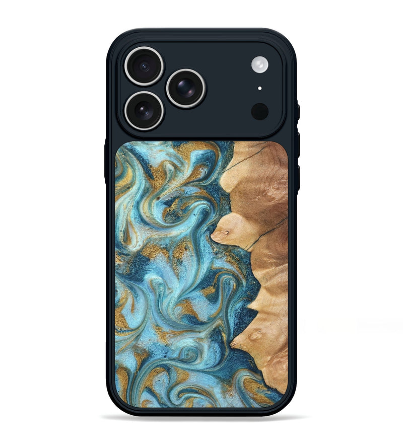 iPhone 17 Pro Max Wood Phone Case - Dayton (Teal & Gold, 825003)