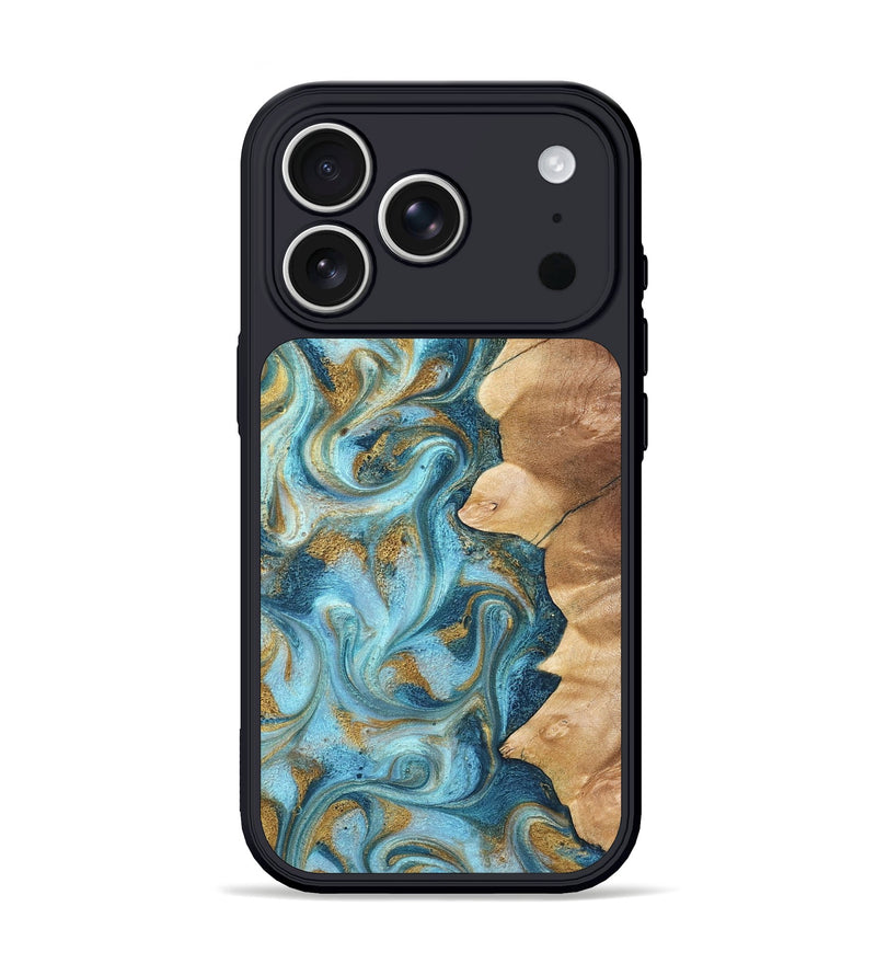 iPhone 17 Pro Wood Phone Case - Dayton (Teal & Gold, 825003)