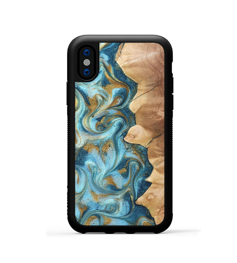 iPhone Xs Wood Phone Case - Dayton (Teal & Gold, 825003)