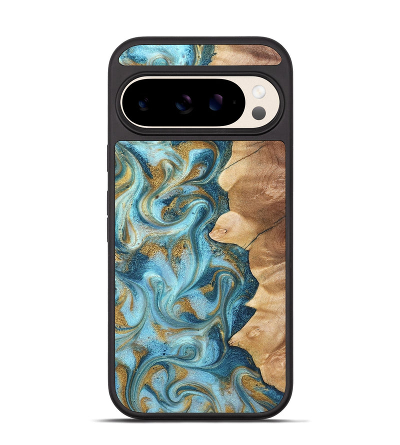 Pixel 10 Wood Phone Case - Dayton (Teal & Gold, 825003)