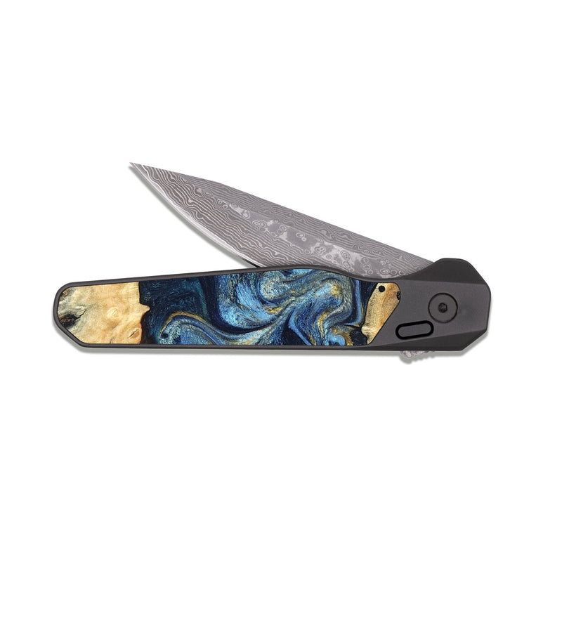 EDC Dark Damascus Wood Pocket Knife - Hosea (Teal & Gold, 825004)