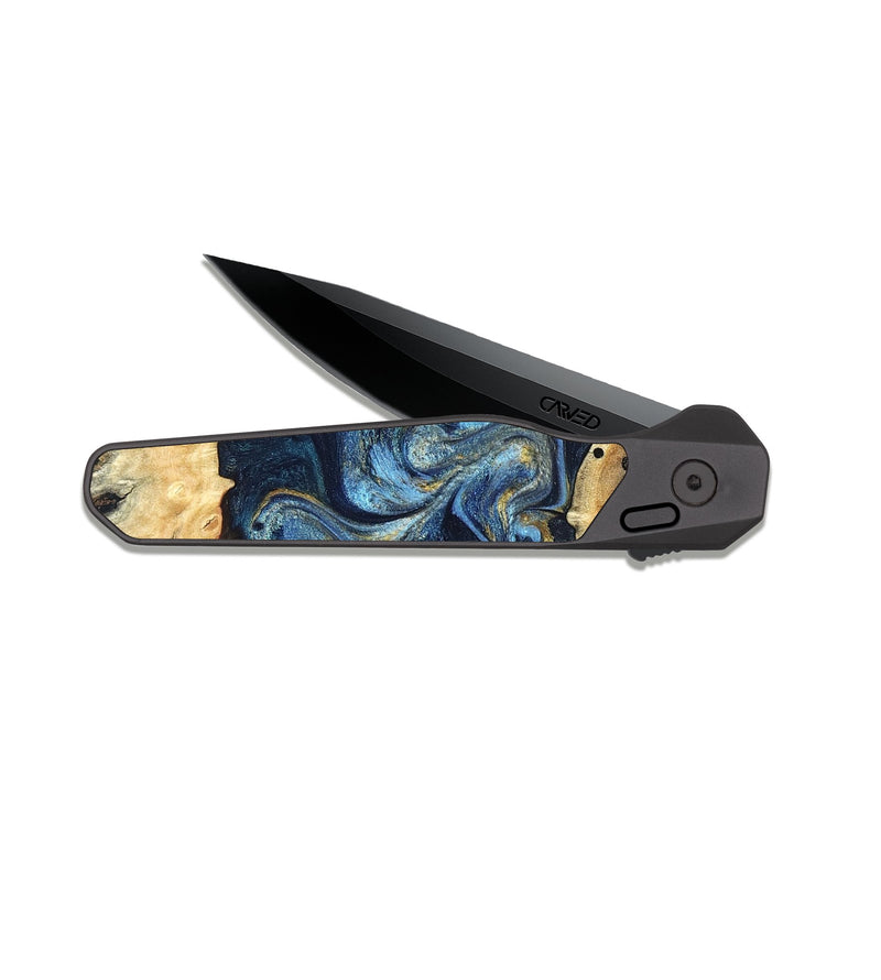EDC Dark Slate Wood Pocket Knife - Hosea (Teal & Gold, 825004)