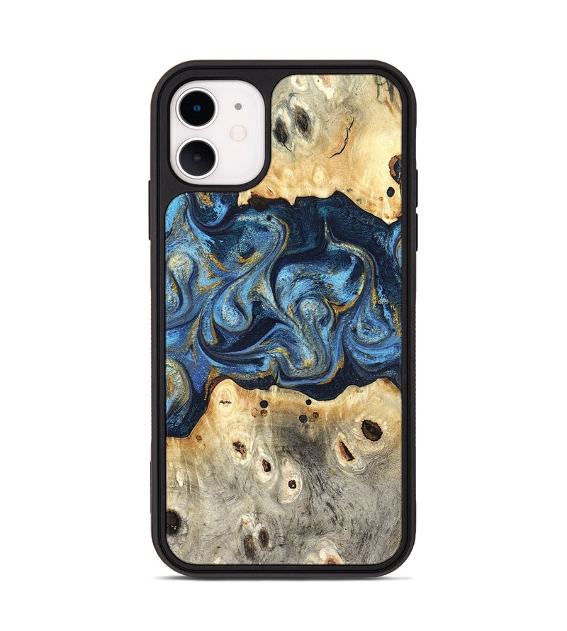 iPhone 11 Wood Phone Case - Hosea (Teal & Gold, 825004)