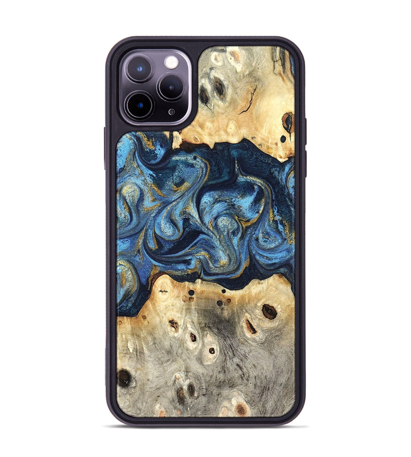 iPhone 11 Pro Max Wood Phone Case - Hosea (Teal & Gold, 825004)