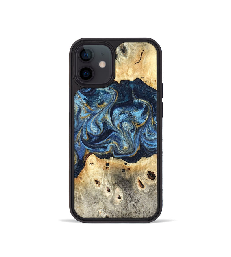 iPhone 12 mini Wood Phone Case - Hosea (Teal & Gold, 825004)