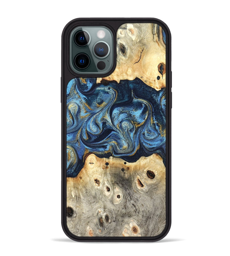 iPhone 12 Pro Max Wood Phone Case - Hosea (Teal & Gold, 825004)