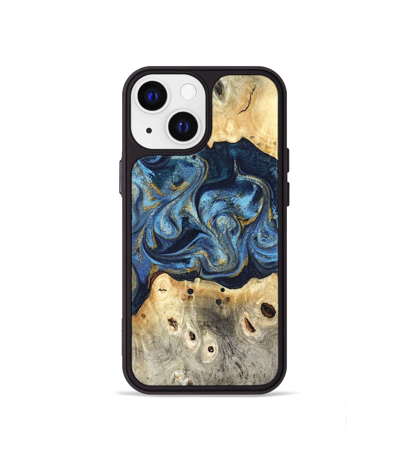 iPhone 13 mini Wood Phone Case - Hosea (Teal & Gold, 825004)