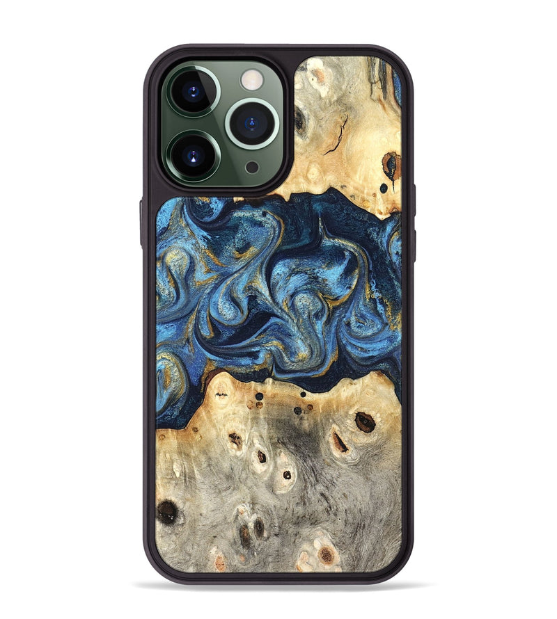 iPhone 13 Pro Max Wood Phone Case - Hosea (Teal & Gold, 825004)