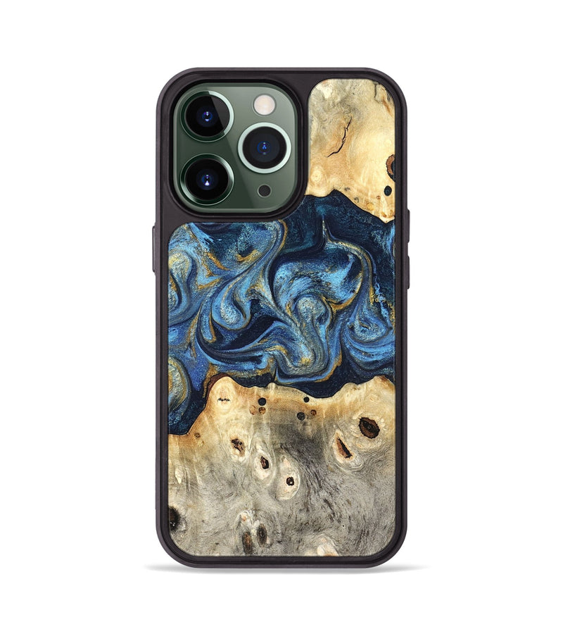 iPhone 13 Pro Wood Phone Case - Hosea (Teal & Gold, 825004)