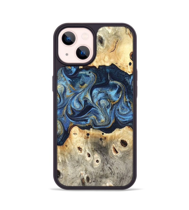 iPhone 14 Wood Phone Case - Hosea (Teal & Gold, 825004)