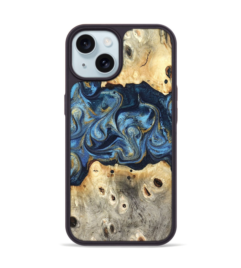 iPhone 15 Wood Phone Case - Hosea (Teal & Gold, 825004)