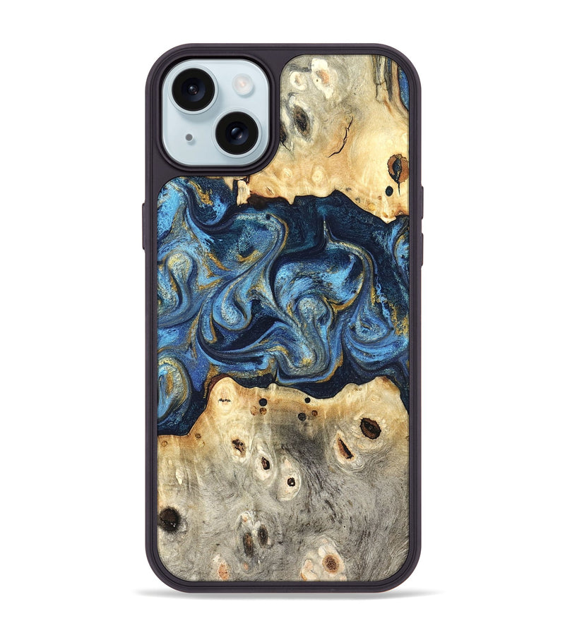 iPhone 15 Plus Wood Phone Case - Hosea (Teal & Gold, 825004)