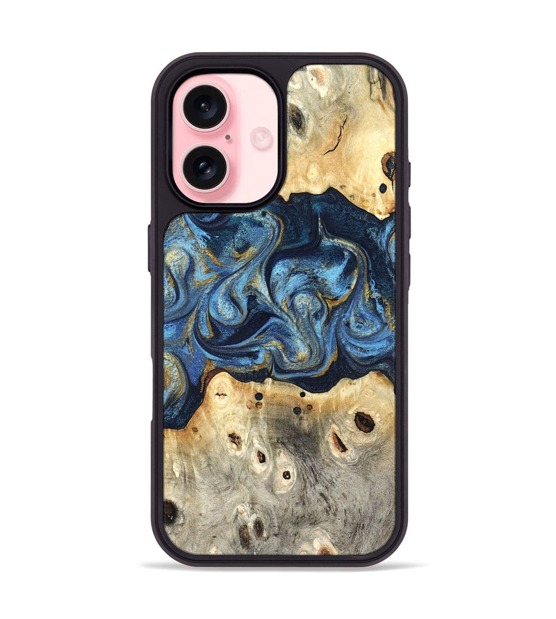 iPhone 16 Wood Phone Case - Hosea (Teal & Gold, 825004)